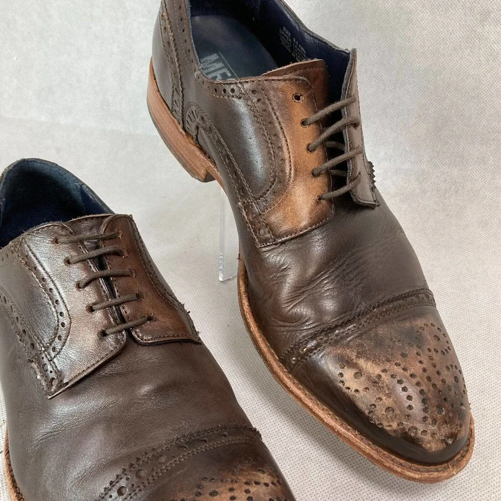 Messico Shoes Men‎ Sz 9.5 Brown Distress Leather Wing Tip Cap Toe Lace Up Oxford